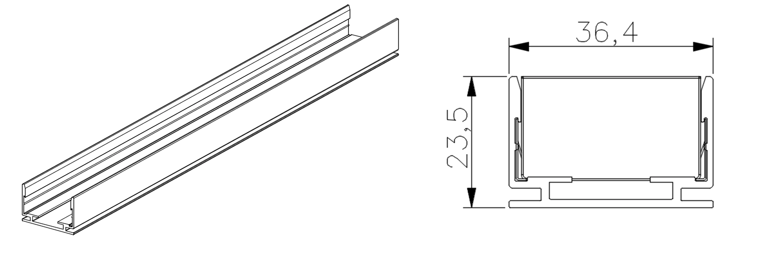 Type 2, פרופיל AL EC ליישום חיצוני (1 מטר לכל יחידה, ניתן לחתוך לאורך מסוים)