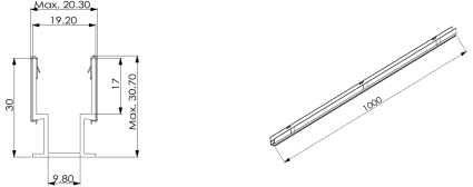 Type 3, פרופיל AL ליישום חיצוני (1pcs Al עם 10pcs Al with 10pcs Clips) קליפים)