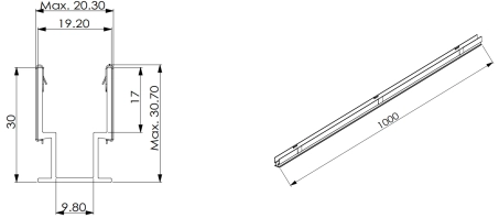 Type 3, פרופיל AL ליישום חיצוני (1pcs Al עם 10pcs Al with 10pcs Clips) קליפס)