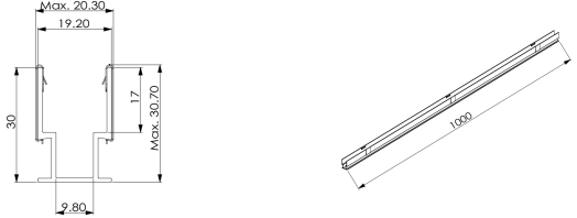 Type 3, פרופיל AL ליישום חיצוני (1pcs Al עם 10pcs Al with 10pcs Clips) קליפס)